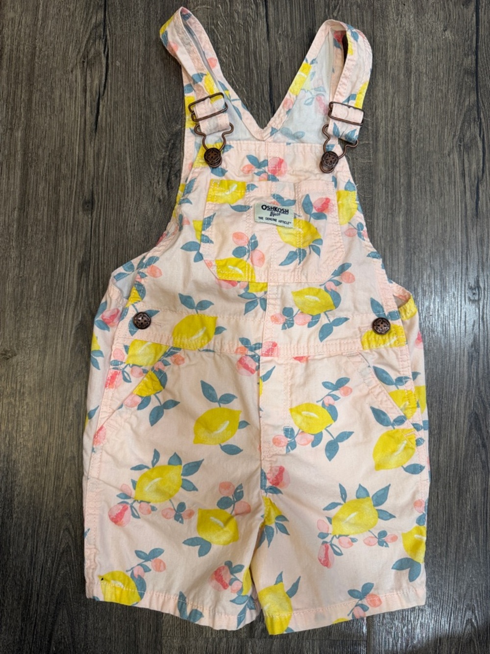 OshKosh B'gosh Pink Lemon-Print Cotton Short Overalls